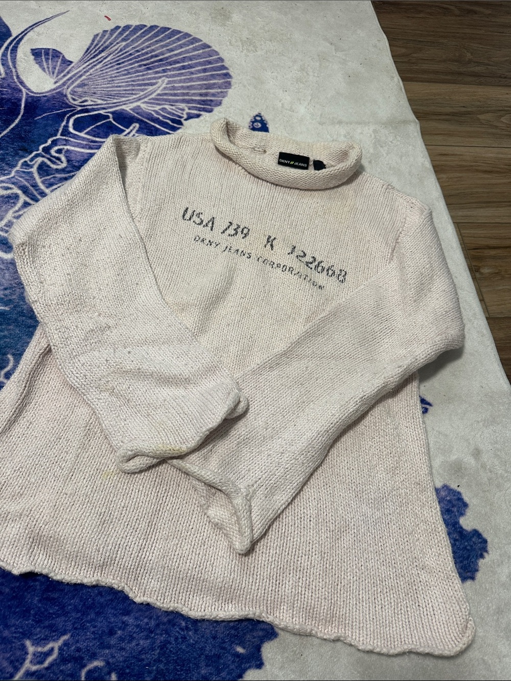 DKNY Vintage Cowl Cable Knit Sweater Cream Nautical
